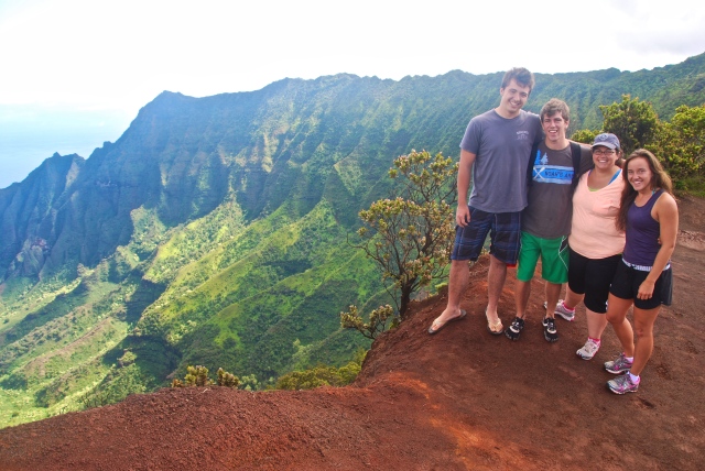 Here's our little group of friends overlooking the Na Pali Coast before starting our longest hike of the trip: 9 miles. 